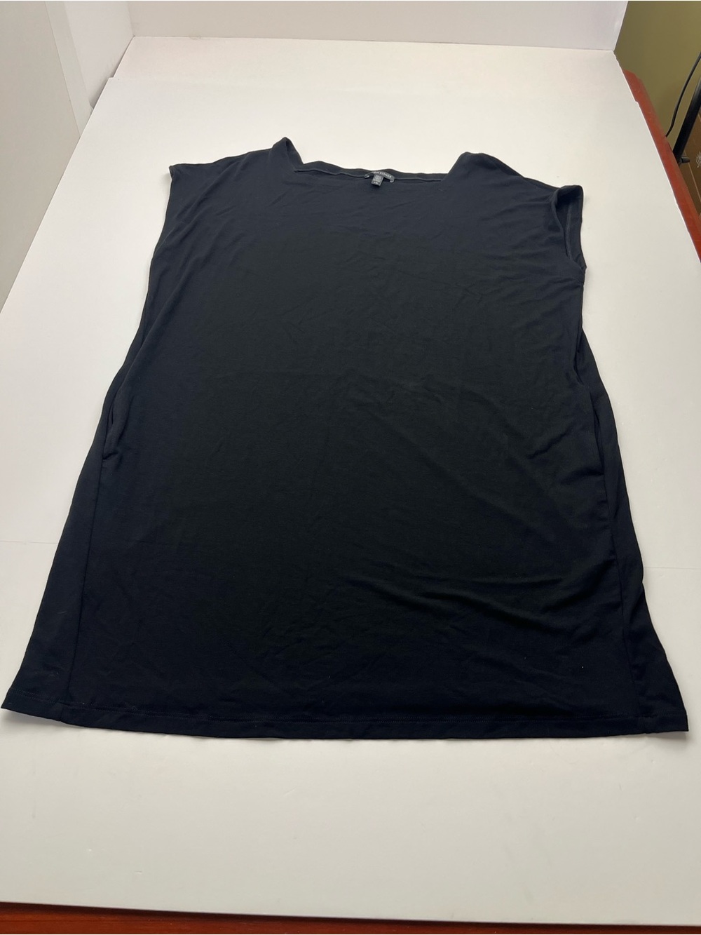 Eileen Fisher Black Sleeveless Midi Dress Womens Large‎ Pockets Viscose Spandex